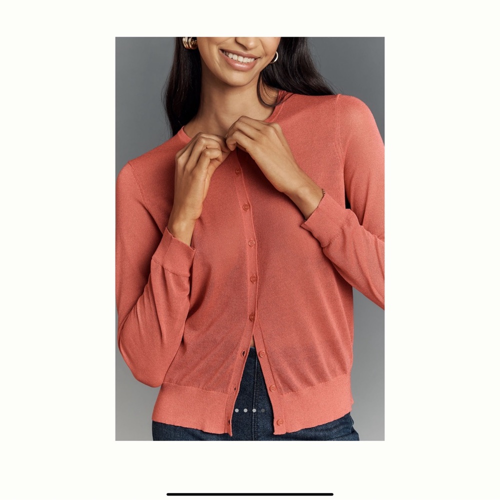 NWT ANTHROPOLOGIE CORAL FITTED SHEER CARDIGAN. SIZE XSMALL.
